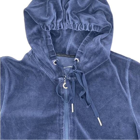 Calvin Klein Performance Quick Dry Womens Navy Velour Zip Up Hoodie Size Small S - Picture 8 of 9